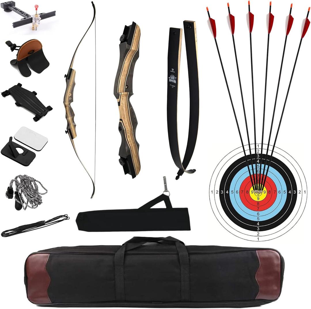 DEERACE Takedown Recurve Bow and Arrow Set 62" Classic Traditional Wooden Bow for Adults Youth Beginner Hunting Targeting Archery (35 Lbs)