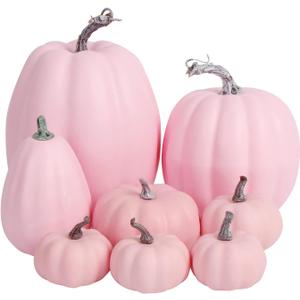 FOIMAS Pink Artificial Pumpkin,8pcs Lifelike Faux Pumpkins Decor for Halloween Thanksgiving Fall Party Harvest Table Decoration Supply