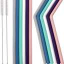 Senneny Set of 12 Silicone Drinking Straws for 30oz and 20oz - Reusable Silicone Straws BPA Free Extra Long with Cleaning Brushes- 6 Straight + 6 Bent- 8mm diameter