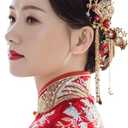 Women Gold Butterfly Hair Comb Traditional Chinese Wedding Headdress Accessories Red Pearl Stick Head Jewelry Bridal Headpiece