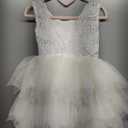 2Bunnies Girl Peony Lace Back A-Line Tiered Tutu Tulle Party Flower Girl Dress (2T, #2 White Short Sleeveless)