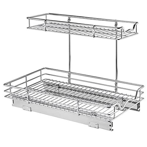 HOLDN’ STORAGE Two Tier Under Sink Organizers and Storage - Slide Out Cabinet Organizer w/Sliding Drawers for Cabinets-  11" Wx21 Dx15”H Chrome, Requires 12-1/2” Opening