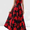 BTFBM Women Summer Floral Maxi Dresses Elegant Spaghetti Strap Dress Printed Party Dress Beach Long Dresses (Red, XL)