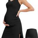 M MOTEEPI Women Maternity Summer Casual Athletic Dress Split Ruched Pregnancy Bodycon Dress for Photoshoot Baby Shower (Black), M