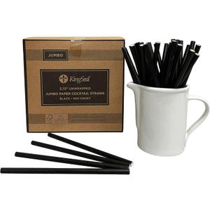 3 x 500 Count | Kingseal FSC Certified Paper Cocktail Straws, Stirrers, Unwrapped, 5.75 Inch Length x 6mm Diameter, BLACK, "Jumbo" Size, Biodegradable, Earth Friendly, Bulk Pack - 1 Box of 500