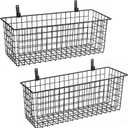 2 Sets Extra Large Hanging Wall Basket, Black Metal Wire Baskets with Steel Hooks for Organizing, WallmountedFruit Vegetable Toy Snack Storage, Home Kitchen Bathroom Laundry Pantry Organizer