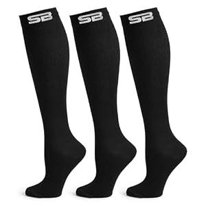 SB SOX 3-Pair Compression Socks, 15-20mmHg (L/ XL, 01 – Solid Black)