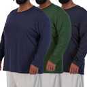 Real Essentials 3 Pack: Men’s Big & Tall Long Sleeve Dry-Fit Crew Neck T-Shirt - Gym Workout Athletic Running Tee (Green, XXXL)