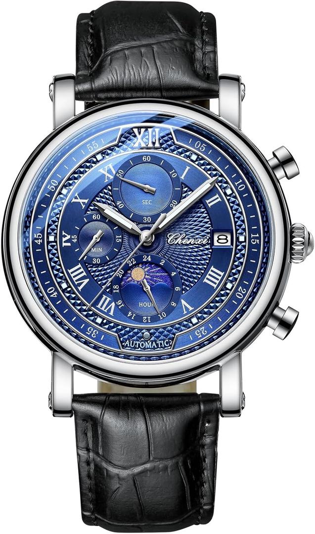 Avaner Men's Leather Strap Watches: Analog Quartz Classic Wrist Watches with Three-Eye Dials and Date