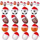 12 Pcs Christmas Sport Ball Ornaments for 2024 Christmas Tree Decoration 2.4" Soccer Basketball Football Baseball Ornaments with 12 Santa Hat for Holiday Xmas Home Decoration(Sport)