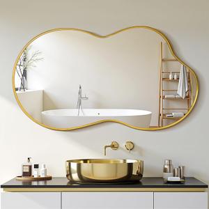 Suidia Irregular Wall Mirror, 36"x24" Bathroom Mirror Asymmetrical Mirrors Artistic Mirrors Decorative for Living Room Bedroom Bathroom Hallway Entryway, Gold, Cloud Style