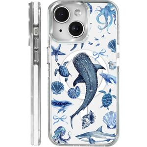 for iPhone 13/14 Case, Compatible with MagSafe,The Transparent TPU Silicone Protects The Phone Case from Drops, Slips and Fingerprints.Blue Ocean Whale Shark Octopus Turtle Collage