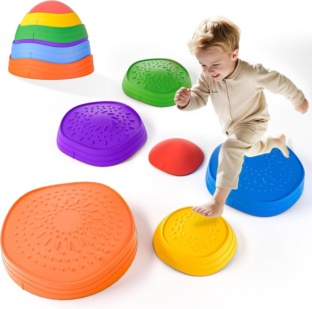 Stepping Stones for Kids  Toddler Stepping Stones for Balance and Sensory Play, Non-Slip Indoor and Outdoor Balance Toys for Boys and Girls Age 3+, Stackable 6 Pcs Set