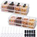 8 Pcs Ice Cream Bar Supplies, Ice Cream Toppings Bar Kit 8-cell Clear Acrylic Seasoning Spice Box with Cover Spoon and Tag, Dipping Container for Countertop, Ice Cream Sundae Toppings