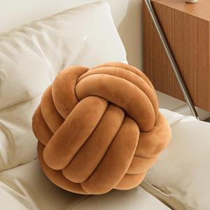 Knot Pillow Ball, Handmade Decorative Throw Pillow, Soft Round Knotted Cushion for Couch & Bedroom, Cute Home Decor, Braided Pillow for Living Room (10.6 Inches, Caramel)