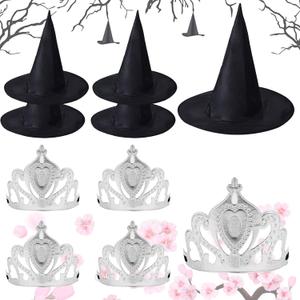 8 Pcs Witch Hat and Princess Crown Set Witch Princess Party Decorations Pink Green Party Favors for Birthday Halloween Costume Cosplay