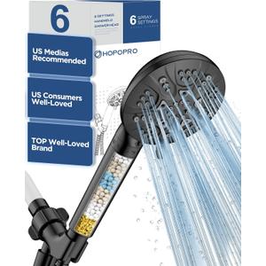6-Mode High Pressure Handheld Shower Head with Filter, HOPOPRO High Flow Filtered Handheld Showerhead, Water Softener Filters for Hard Water - Removes Chlorine - Improves Skin Hair Condition 6 Modes + Filter, Matte Black Modern