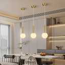 Modern Hanging Light Fixture Pendant Lighting for Kitchen Island Mid Century Gold Pendant Lights with Globe Milky White Glass Pendant Light for Bedroom Bathroom Entryway (3 Pack)