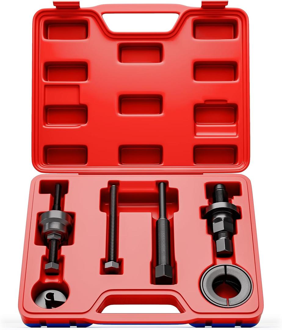 HTOMT Power Steering Pump Pulley Removal Tool,Power Steering Pulley Puller/Installer Tool Set,Pump Pulley Puller Remover and Installer Set Tools Compatible with Ford, GM, VW and Chrysler Vehicles-Red