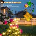 Solar Metal Watering Can with Hummingbird Shepherd Hook and Cascading Lights, Outdoor Solar Lantern for Garden, Yard, Patio Decor and Gardening Gifts for Women Mother's Day