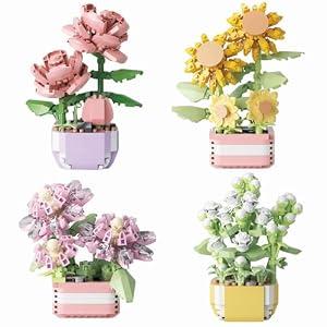 YINGYIWH Micro Mini Flowers Botanical Collection Building Sets, Plants Office Home Decor Bonsai Building Toys, Creative Flowers Building Project for Adults, Gifts Ideas for Girls Women(4set)