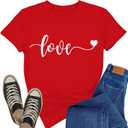 Valentines Day Shirt for Women Valentines Love Heart T-Shirts Romantic Love Tee Tops (XX-Large, Red)