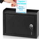 KYODOLED Suggestion Box with Lock and Slot, Small Locking Mailbox for Office, Wall Mount Safe Money/Key Drop Box with 50 Free Suggestion Cards, 9.8" W x 3" D x 7" H, Black