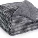 Sherpa Fleece Weighted Blanket with 3D Ribbed Stripes, 15 lbs Soft Flannel Heavy Throw Blanket for Couch Full Size Bed, Heavy Thick Blankets with Glass Beads, Great for Deep Sleep, 60" x 80"