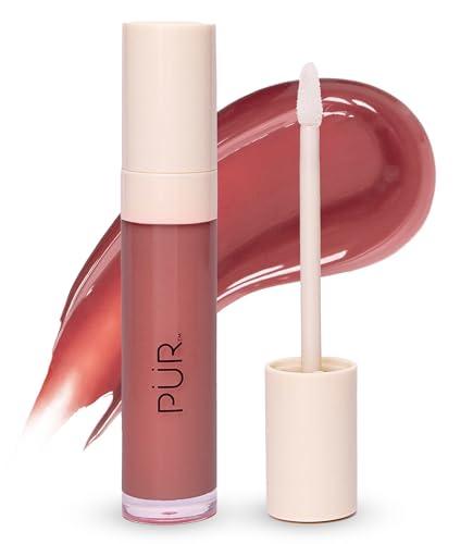 PÜR MINERALS Glossy Lip Tint, Plumping Tinted Lip Oil, Hibiscus Spritz (Deep Nude) - Hydrate & Plumps with Buildable, Non-Sticky & High Shine Formula - Jajoba Oil, Vitamin E & Pomegranate Extract