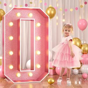 Paready Marquee 0 Numbers, 4FT Light Up Numbers 0 Pink for Birthday Decorations, Large Number 0 Light Up Foam Board for Women Girls Birthday Party DIY Decorations Anniversary (Rose Gold 0)