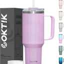 COKTIK 40 oz Tumbler With Handle and Straw Lid, Vacuum Insulated Travel Coffee Mug Stainless Steel Insulated Cup for Beverages, Leak-proof, Cupholder Friendly (Lavender Shimmer)