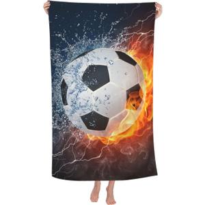 VOOHDDY Soccer Ball Cool Sport Football Beach Towel Large Soft Absorbent Microfiber Quick Dry Oversized Bath Towels for Bathroom Men Boys Pool Camping Travel Swimming Picnic Sports