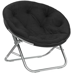 Urban Lifestyle Faux Fur Saucer Chair, Foldable Cozy Accent Chair for Kids, Teens & Adults, Gaming Chair Dorm Chair Bedroom Chair, Metal Frame, Black Faux Fur Seat