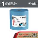 WypAll PowerClean X80 Cloths Heavy Duty Wipes (41043), Jumbo, Extended Use Towels, Blue (1 Roll of 455 Sheets, 455 Sheet Total)