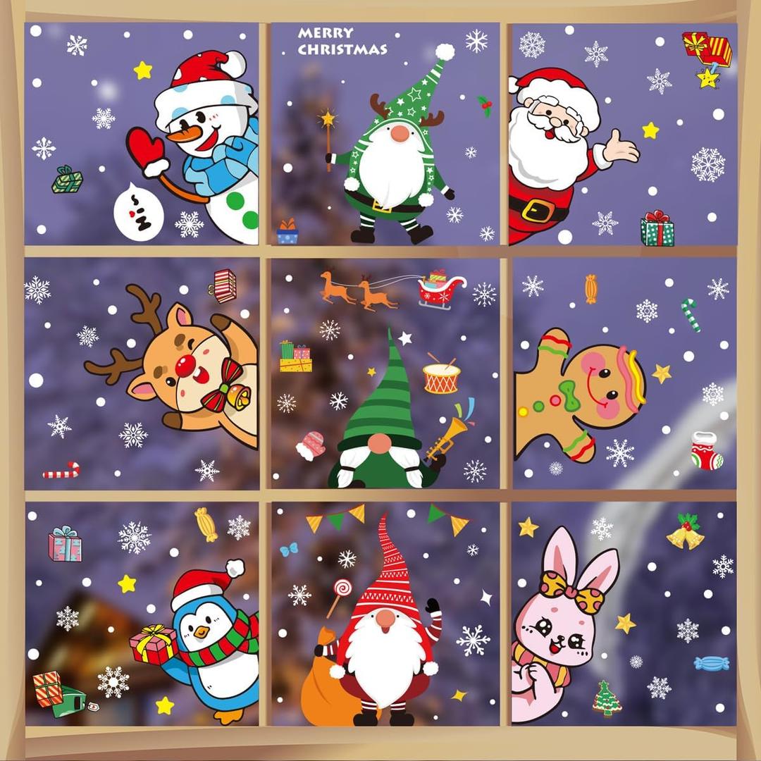Christmas & Halloween Static Window Clings Set (20x30cm & 35x28cm),8-10 Designs/Pack, Removable Decals for Glass (Christmas Festive Carnival, Polyvinyl Chloride, Large)