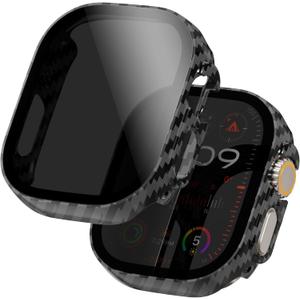 Apple Watch Ultra Privacy Screen Protector & Bumper Case, 49mm, 2 Pack, Carbon Fiber, Anti-Peeping