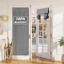 RYB HOME 100% Blackout Linen French Door Curtain - Home Decor No Drill Door Curtain for Front Window, Thermal Insulated Privacy Blinds with 2 Adhesive Tapes, W 34 x L 69, 1 Panel, Grey