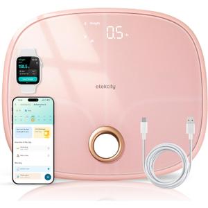 Etekcity Rechargeable Pink Smart Scale for Body Weight, BMI, Fat, Muscle Mass, Digital Bathroom Scale with 13 Metrics, Secret Mode, Bluetooth Connect to Free Apps, Cotton Candy Pink