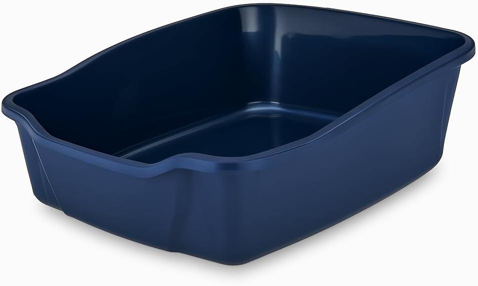 Large Open Cat Litter Box, Durable Plastic Pet Litter Pan with High Sides for Easy Cleaning, Comfortable Design for Kittens and Adult Cats