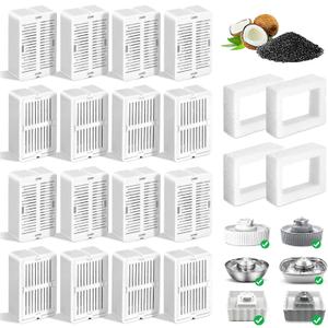 16 Pack Replacement Filters for 360 CupCake Ceramic Pet Fountain, GISOFIK Cat Water Fountain Filter, Triple Filtration Pet Fountain Filter, Ceramic Cat Fountain Filters with 4 Foam Sponges