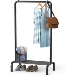 Simple Houseware 30 Inch Narrow Freestanding Garment Rack with Storage Shelf  Slim & Space-Saving Closet Organizer, Black