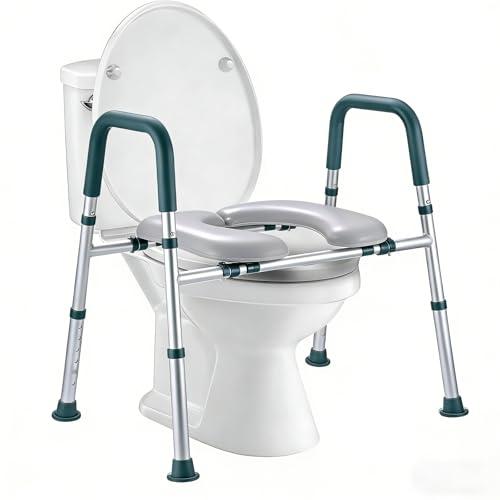 Raised Toilet Seat with Handles, FSA HSA Eligible Toilet Seat Riser for Seniors with Adjustable Height & Width, 400lb Padded Elevated Toilet Seat for Elderly, Handicap and Disabled, Fit Any Toilet