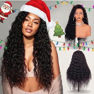 30 Inch Deep Wave Lace Front Wigs Human Hair, 13x6 HD Wet and Wavy Lace Front Wigs, Curly Human Hair Wig, 180 Density Deep Wave Wig, Pre Plucked & Glueless, Natural Color (Black)