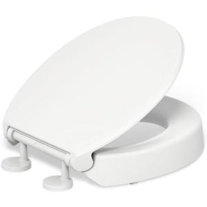 KOHLER 25876-0 Hyten 3" Height, Elevated Soft Close Round Toilet Seat, Contoured Seat with Grip-Tight Bumpers, Quick-Attach Hardware, White