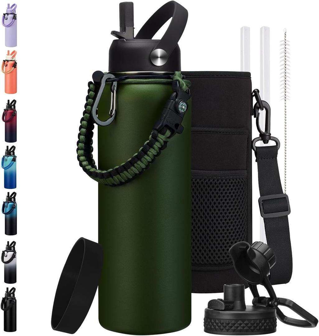 BENZZO 40 oz Canteen Water Bottle with Strap Tactical Insulated Jug Hot Cold Stainless Steel Military Metal Hydro Ideal for Men Hunting Survival Hiking Camping Wide Mouth 100% Leak Proof (Army Green)
