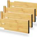 BAMEOS 4" High Bamboo Drawer Dividers - Adjustable Small Drawer Organizer - Kitchen, Dresser, Bathroom, Bedroom & Office - 4-pack (Natural)