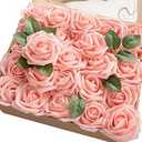 Ling's moment Artificial Flowers 25pcs Real Looking Pink Fake Roses w/ Stem for DIY Wedding Bouquets Centerpieces Bridal Shower Party Home Decorations