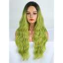 MAGQOO Matcha Green Wig for Women Girls Dark Roots Long Curly Wavy Black Green Wigs Middle Part Synthetic Heat Resistant Halloween Cosplay Costume Party Daily Use