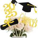 Pack of 3, TOOYUMON Graduation Decorations 2025, 16pcs Graduation Centerpieces for Table, Gold and Black Double-Sided Glittering Centerpiece Table Decorations, Class of 2025 Grad Party Decors
