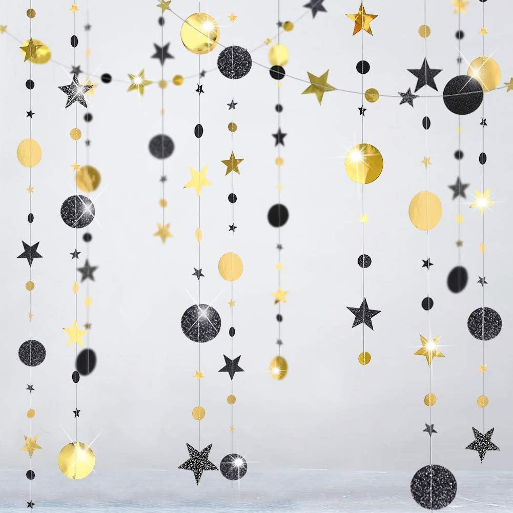 Cheerland Black and Gold Party Decorations Star Garlands Gold Black Birthday Decorations Hanging Star Streamers Graduation Decor NYE New Year Eid Ramadan Galaxy Starry Night Party Supplies